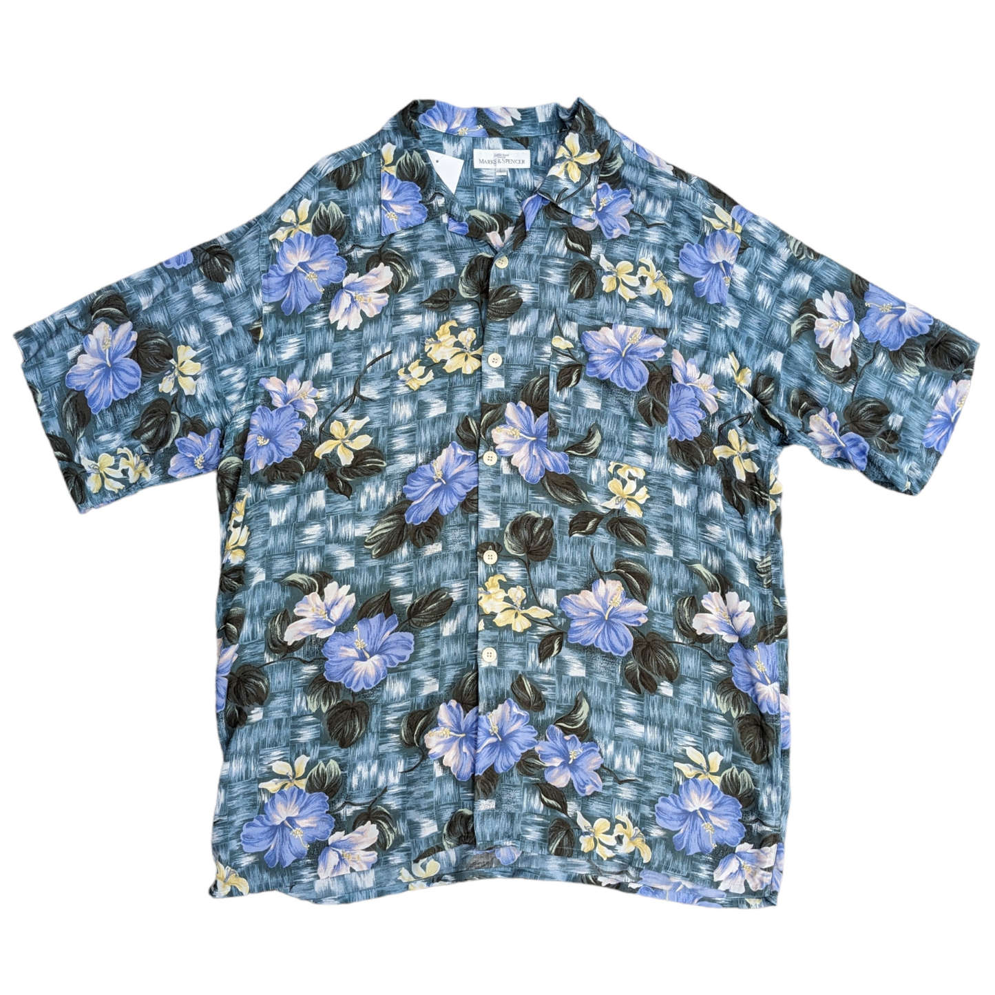 90s St Michael Floral Pattern Cuban Collar Shirt Size L