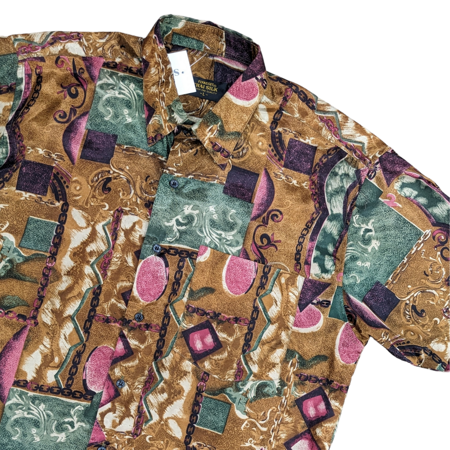 Vintage Patterned Thai Silk Shirt Size L