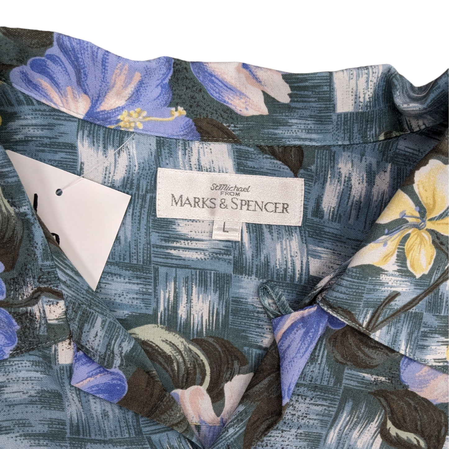 90s St Michael Floral Pattern Cuban Collar Shirt Size L