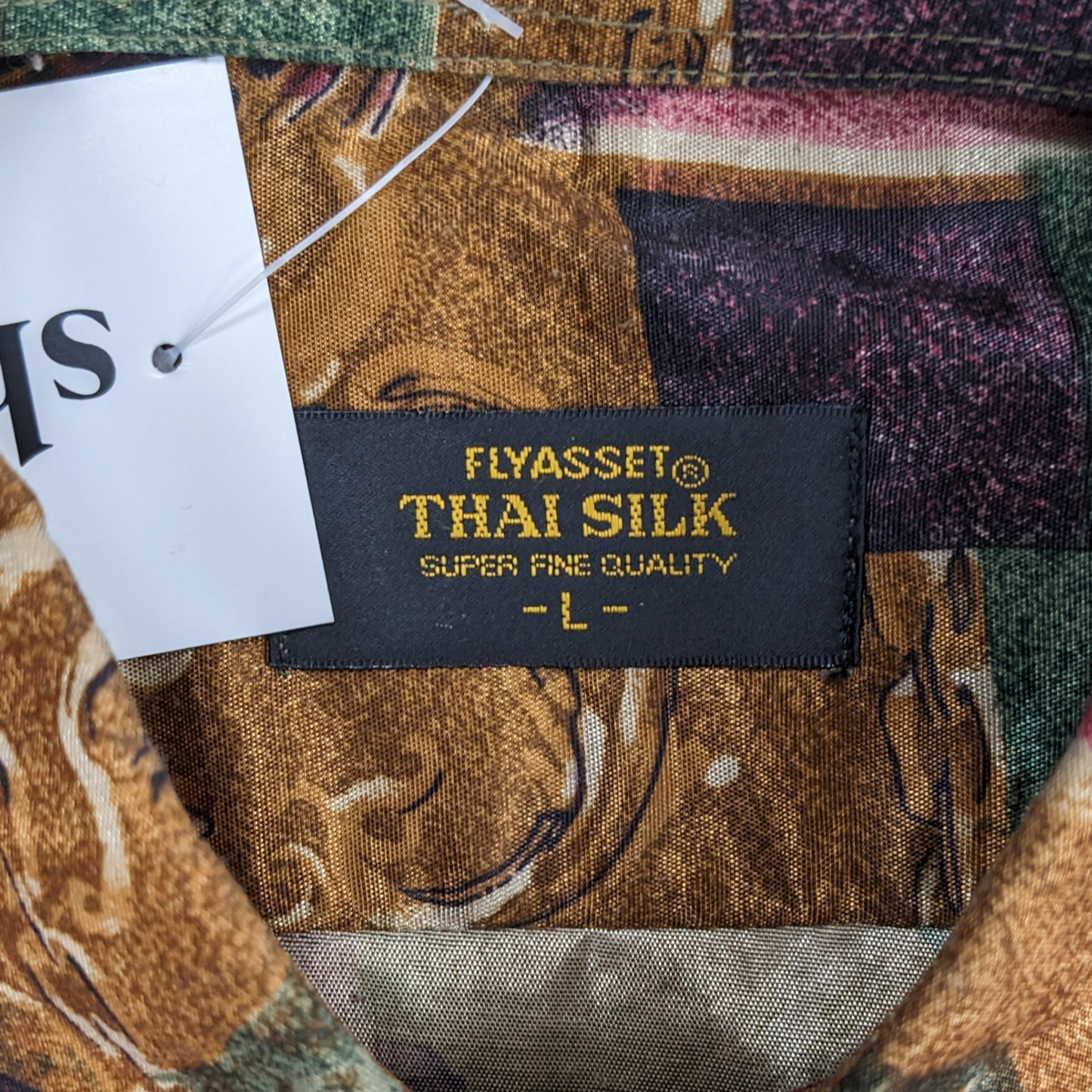 Vintage Patterned Thai Silk Shirt Size L