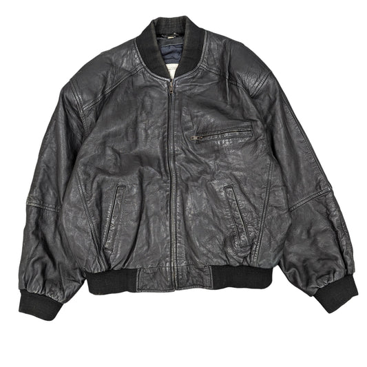 80s Leather Bomber Jacket Size XL