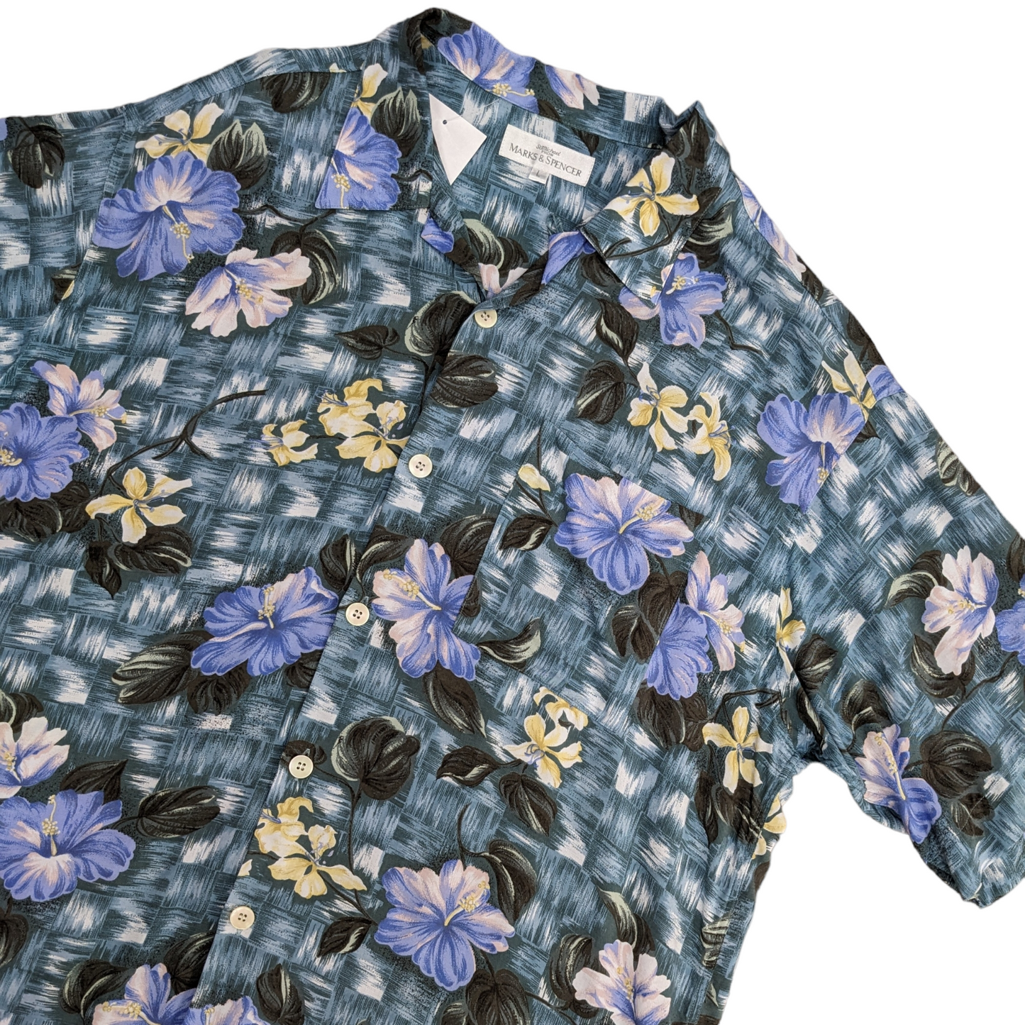 90s St Michael Floral Pattern Cuban Collar Shirt Size L