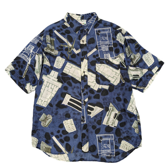 90s Patterned Silk Shirt Size L